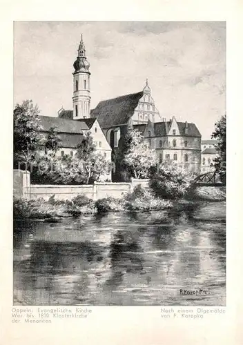 AK / Ansichtskarte Oppeln_Wingst Evangelische Kirche nach oelgemaelde von F. Karopka Kuenstlerkarte Oppeln_Wingst