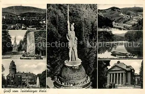 AK / Ansichtskarte Detmold Lipp Schweiz Bismarckstein Schloss Hermannsdenkmal Landestheater Donoper Teich Detmold