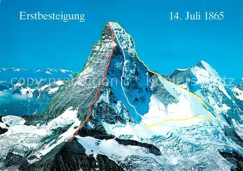 AK / Ansichtskarte Matterhorn_VS Erstbesteigung Juli 1865 Hoernligrat Matterhorn VS