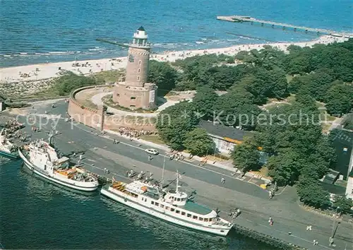 AK / Ansichtskarte Kolobrzeg_Polen Hafen Schiffe Leuchtturm Strand Fliegeraufnahme Kolobrzeg_Polen