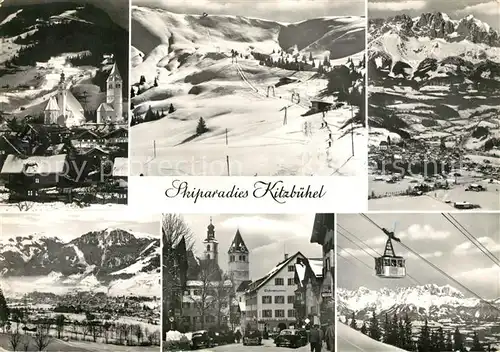 AK / Ansichtskarte Kitzbuehel_Tirol Panorama Skiparadies Alpen Bergbahn Ortsmotive mit Kirche Kitzbuehel Tirol