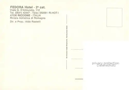 AK / Ansichtskarte Riccione Fedora Hotel Hotelhalle Terrasse Badestrand Riccione