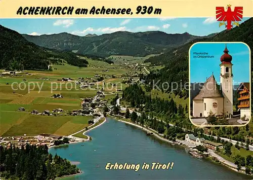 AK / Ansichtskarte Achenkirch Nordufer Campingplatz Bayerische Berge Fliegeraufnahme Pfarrkirche Ortszentrum Achenkirch