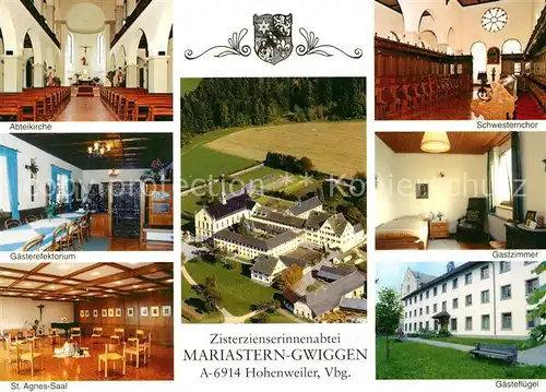 AK / Ansichtskarte Hohenweiler_Vorarlberg Zisterzienserinnenabtei Mariastern Gwiggen Abteikirche Innenansichten Fliegeraufnahme Hohenweiler_Vorarlberg