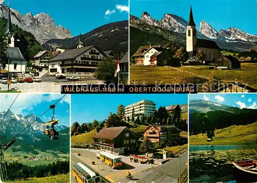 AK / Ansichtskarte Wildhaus_SG Ortsmotive mit Kirche Appenzeller Alpen Bergbahn Hotel See Wildhaus SG