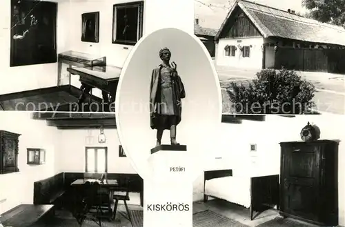 AK / Ansichtskarte Kiskoeroes Geburtshaus von Sandor Petoefi Denkmal Statue Kiskoeroes
