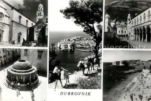 AK / Ansichtskarte Dubrovnik_Ragusa Teilansichten Innenstadt Arkaden Lasttiere Blick auf Hafen Altstadt Strand Dubrovnik Ragusa