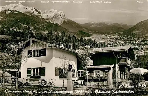 AK / Ansichtskarte Garmisch Partenkirchen Bergwirtschaft Gamshuette Wettersteingebirge Zugspitze Tiroler Berge Huber Karte Nr 10540 Garmisch Partenkirchen