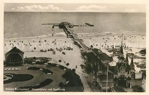 AK / Ansichtskarte Heringsdorf_Ostseebad_Usedom Konzertplatz und Seebruecke Fliegeraufnahme Heringsdorf_Ostseebad