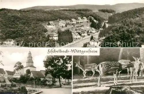 AK / Ansichtskarte Fischelbach Landschaftspanorama Ortsmotiv mit Kirche Rehe Fischelbach