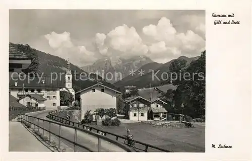 AK / Ansichtskarte Ramsau_Berchtesgaden Ortsmotiv mit Kirche Goell und Brett Berchtesgadener Alpen Ramsau Berchtesgaden