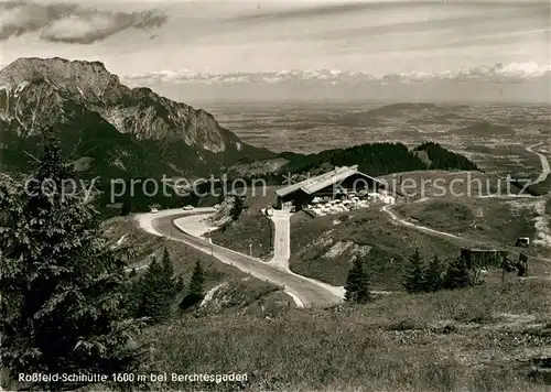 AK / Ansichtskarte Berchtesgaden Rossfeld Skihuette Rossfeld Hoehenringstrasse Blick auf Untersberg und Salzburg Berchtesgaden