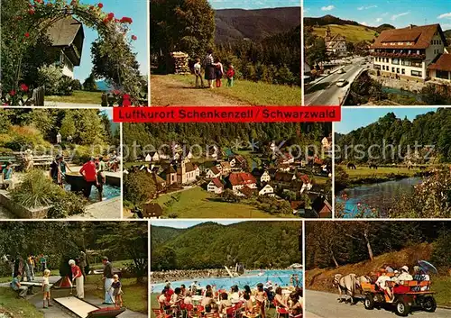 AK / Ansichtskarte Schenkenzell Teilansichten Luftkurort im Schwarzwald Wassertreten Minigolf Freibad Ponywagen Schenkenzell