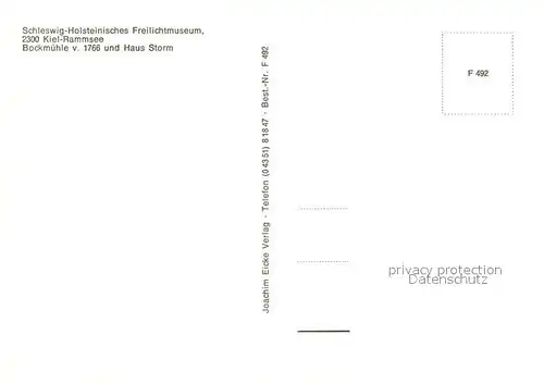 AK / Ansichtskarte Rammsee_Kiel Schleswig Holsteinisches Freilichtmuseum Bockmuehle 18. Jhdt. Haus Storm Rammsee Kiel