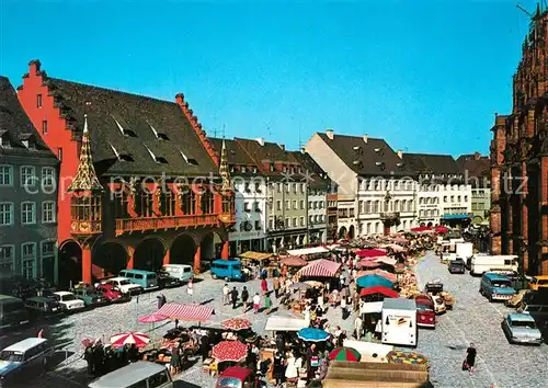 AK / Ansichtskarte Freiburg_Breisgau Markt Muensterplatz Kaufhaus Freiburg Breisgau