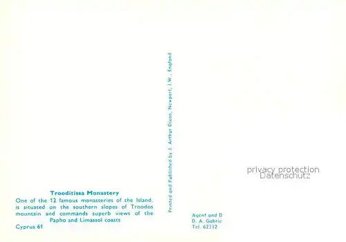 AK / Ansichtskarte Cyprus_Zypern Trootitissa Monastery Cyprus Zypern