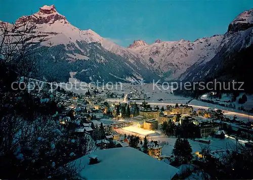 AK / Ansichtskarte Engelberg_OW Winterpanorama am Abend mit Hahnen und Spannoerter Engelberg OW