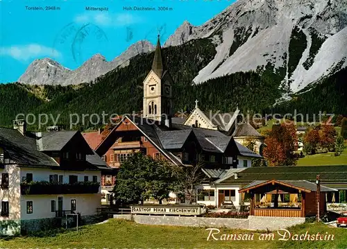 AK / Ansichtskarte Ramsau_Dachstein_Steiermark Gasthof Kirche Dachsteingebirge Ramsau_Dachstein