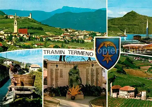 AK / Ansichtskarte Tramin_Weinstrasse  Panorama Etschtal Weinlese Weinberge Kriegerdenkmal Tramin_Weinstrasse 