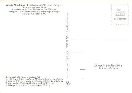 AK / Ansichtskarte Oberstdorf Gasthof Rubihorn Speisesaal Spielmannsauer Tal Alpen Oberstdorf