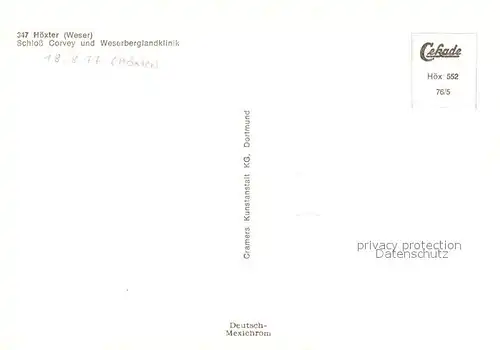 AK / Ansichtskarte Hoexter_Weser Schloss Corvey Weserberglandklinik Hoexter Weser