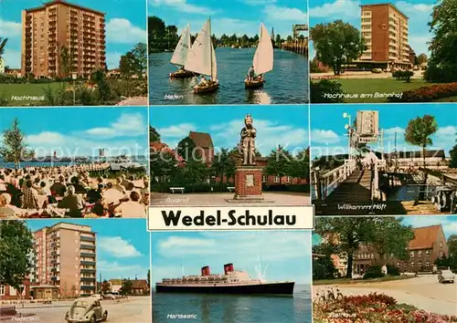 AK / Ansichtskarte Schulau_Wedel Hafen Roland MS Hanseatic Hochhaus Schulau_Wedel