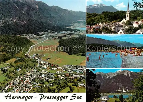 AK / Ansichtskarte Hermagor_Kaernten Fliegeraufnahme Pressegger See Kirche Hermagor Kaernten