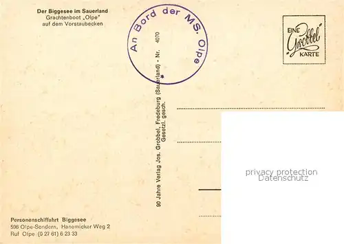 AK / Ansichtskarte Biggesee Grachtenboot Olpe Vorstaubecken Biggesee