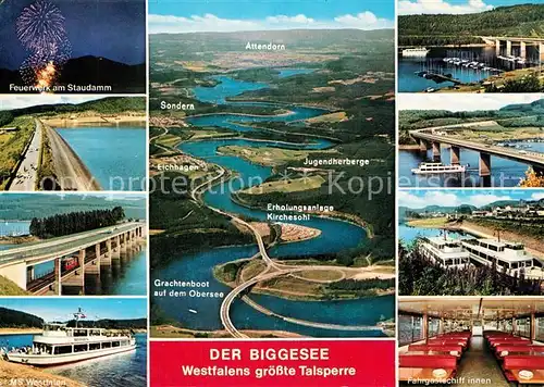 AK / Ansichtskarte Sondern_Biggesee Feuerwerk Staudamm Talsperre Panoramakarte Sondern Biggesee