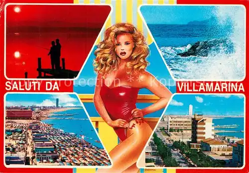 AK / Ansichtskarte Villamarina Fliegeraufnahme Strand Hotelanlagen Abendstimmung  Villamarina