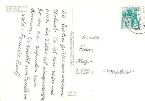 AK / Ansichtskarte Furth_Wald Blick zum Stadtturm Altstadt Furth_Wald