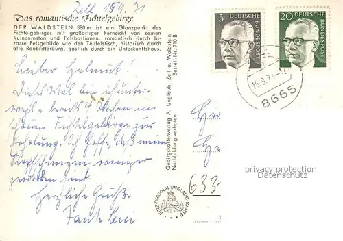 AK / Ansichtskarte Waldstein_Fichtelgebirge Aussichtspunkt Felsen Saale Quelle Ruinen Gaststaette Waldstein_Fichtelgebirge