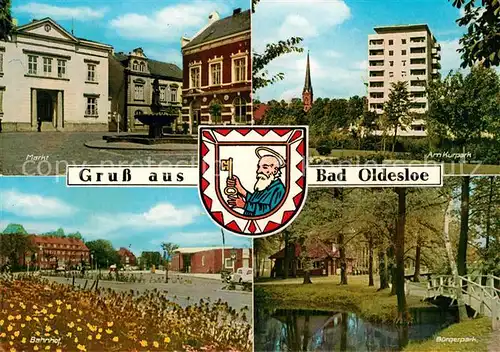 AK / Ansichtskarte Bad_Oldesloe Markt Kurpark Hochhaus Buergerpark Bahnhof Wappen Bad_Oldesloe