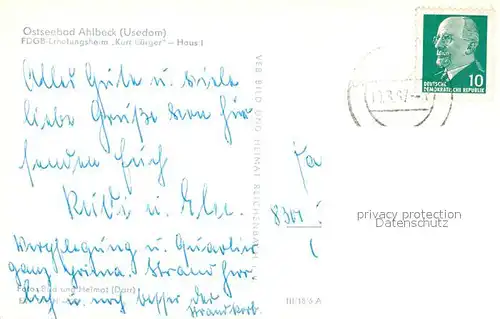 AK / Ansichtskarte Ahlbeck_Ostseebad FDGB Erholungsheim Kurt Buerger Haus I Ahlbeck_Ostseebad