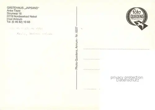 AK / Ansichtskarte Nebel_Amrum Gaestehaus Japsan Nebel Amrum