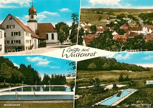 AK / Ansichtskarte Wuestenrot Kirche Ortsblick Waldfreibad Minigolfanlage Wuestenrot