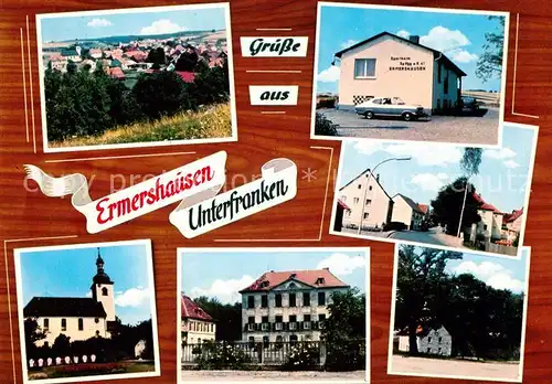 AK / Ansichtskarte Ermershausen_Unterfranken Panorama Sportheim Kirche Villa Strassenpartie Ermershausen Unterfranken