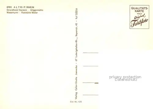 AK / Ansichtskarte Altrip Strandhotel Darstein Gliggermuehle Wasserturm Raststaette Weiler Altrip