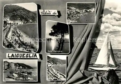 AK / Ansichtskarte Laigueglia  Lungomare e spiaggio Isola Gallinara Spiaggia di levante e Torrioni Laigueglia 