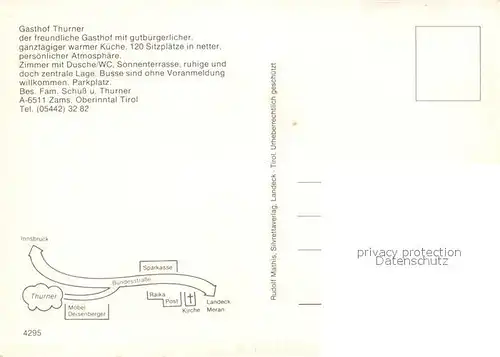 AK / Ansichtskarte Zams Gasthof Thurner Gaststube Zimmer Zams