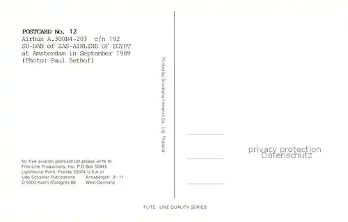 AK / Ansichtskarte Flugzeuge_Zivil ZAS Airline of Egypt Airbus A 300B4 203 c n 192 SU DAN  Flugzeuge Zivil