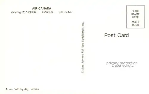 AK / Ansichtskarte Flugzeuge_Zivil Air Canada Boeing 767 233ER C GDSS c n 24143 Flugzeuge Zivil