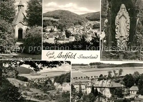 AK / Ansichtskarte Antfeld Kriegergedaechtnis Kapelle Lourdes Grotte Schloss Panorama Antfeld