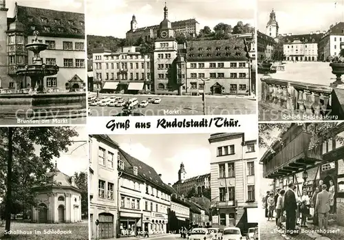 AK / Ansichtskarte Rudolstadt Brunnen Markt Schloss Heidecksburg Schallhaus Schlosspark Bauernhaeuser Rudolstadt