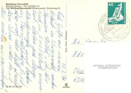 AK / Ansichtskarte Nonnenmiss Gaestehaus Tannenhoeh Nonnenmiss