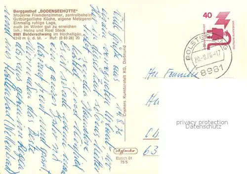 AK / Ansichtskarte Balderschwang Berggasthof Bodensee Huette Balderschwang