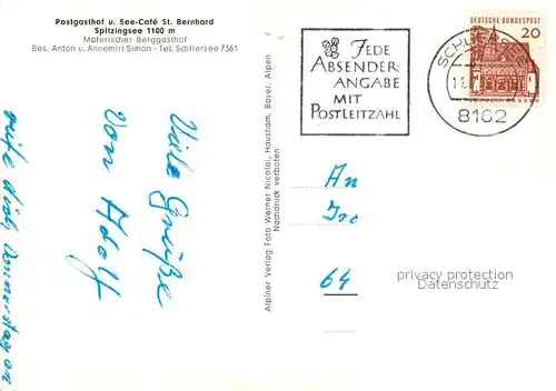 AK / Ansichtskarte Spitzingsee Cafe Sankt Bernhard Spitzingsee