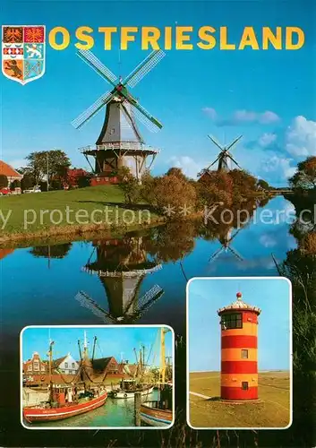 AK / Ansichtskarte Ostfriesland Widmuehle Fischereihafen Fischkutter Leuchtturm Ostfriesland