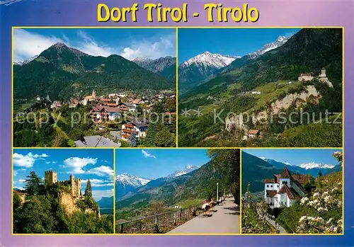 AK / Ansichtskarte Dorf_Tirol Gesamtansicht mit Alpenpanorama Burg Promenade Dorf_Tirol