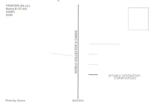 AK / Ansichtskarte Flugzeuge_Zivil Frontier Boeing B 737 300 N308FL  Flugzeuge Zivil